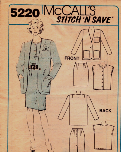 Stitch 'N Save 5220 ~ Misses Unlined Jacket, Top And Skirt. Sizes: 18-20-22 - Picture 3 of 4