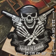 Skull Guns Loaded Biker Motorcycle Iron on Embroidered Large Back patch XL