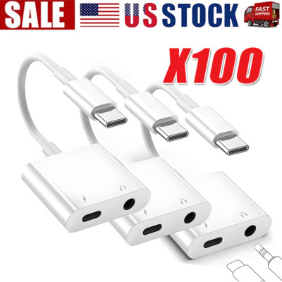 2 in 1 Charger Headphone USB Type C to 3.5mm Aux Audio Cable Cord Adapter lot
