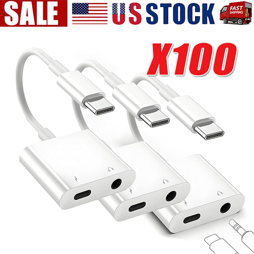 2 in 1 Charger Headphone USB Type C to 3.5mm Aux Audio Cable Cord Adapter lot