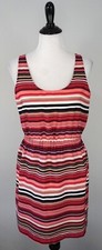 Ann Taylor Loft Pink Black White Striped Sleeveless Scoopneck Elastic Dress Sz 4