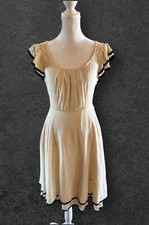 Anthropologie Maeve Time Gone By Beige No Belt Dress Size 0 Flutter Sleeve