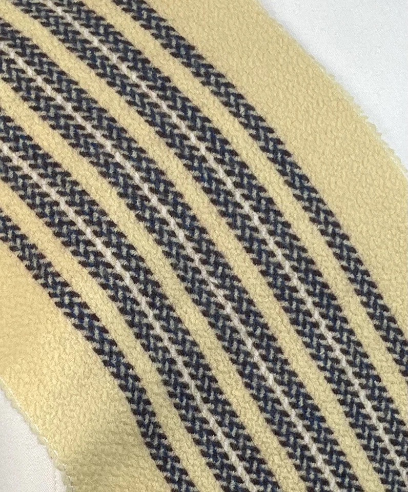 Short Scarf Vintage Yellow and Blue Striped 21" Neck Scarf with Fringe - Image 2 of 4