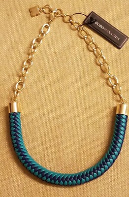 BCBG MAX AZRIA WOVEN LEATHER TRIBAL NECKLACE