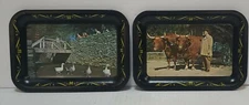 Vintage Bryan O Ohio Art Co Small Mini Tin Tray Set of 2 Black 6.75" x 4.75" USA