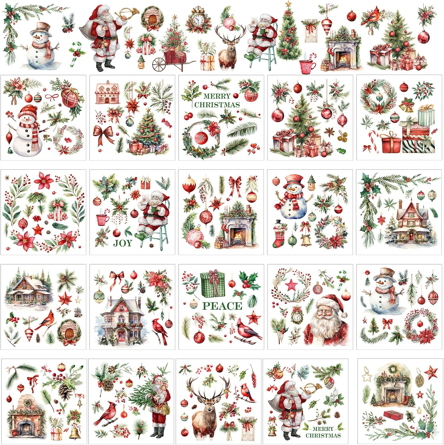 25 Sheets Christmas Rub on Transfers Stickers for Crafts and Furniture Decor Xma