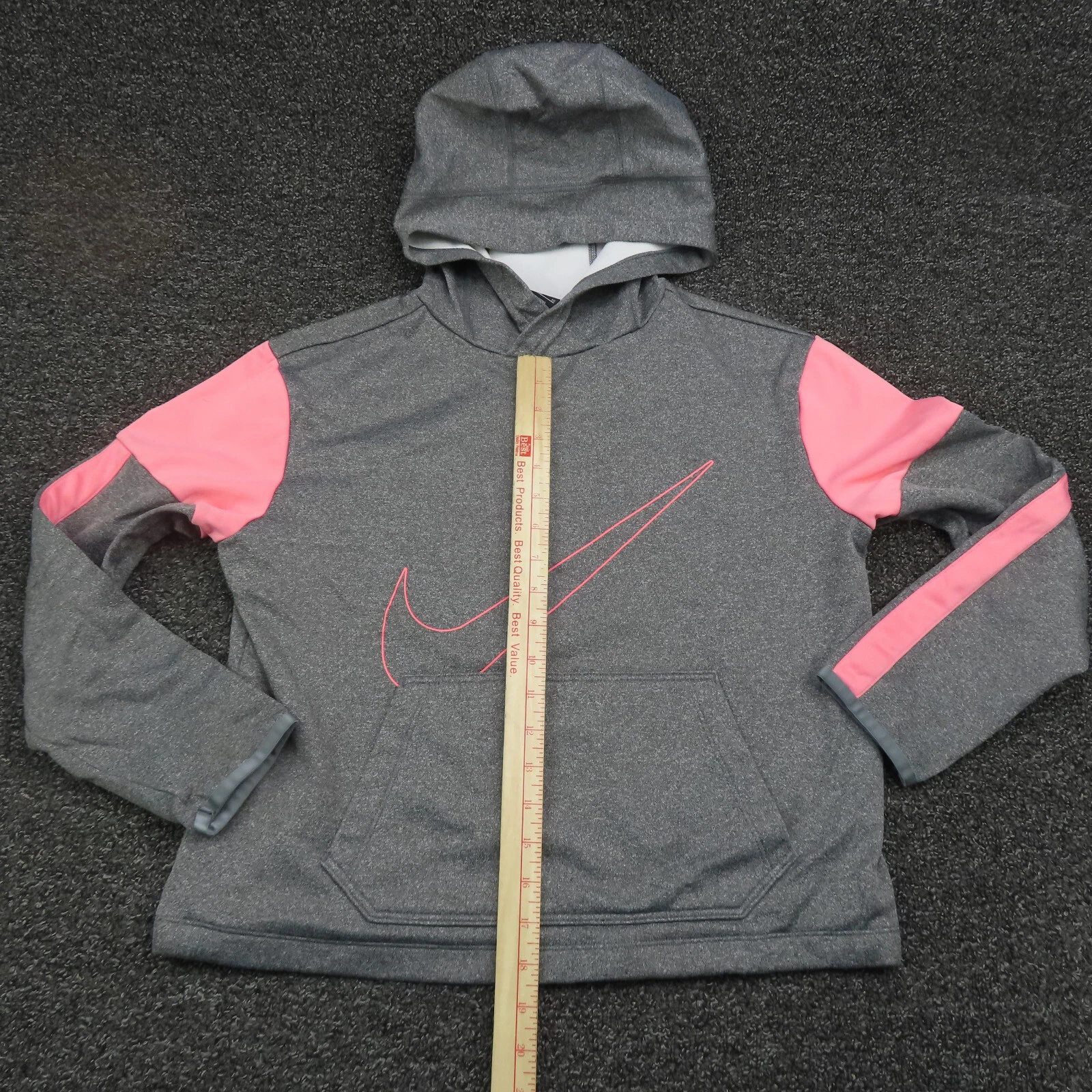 VETEMENTS Nike Felpa con Cappuccio Ragazza XL Grigio e Rosa Dri Fit Manica Lunga Corsa Traspirante Gioventù