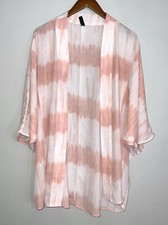 Lane Bryant TieDye Flowy Open Front Kimono Cardigan Pink White Lightweight Sz 1X
