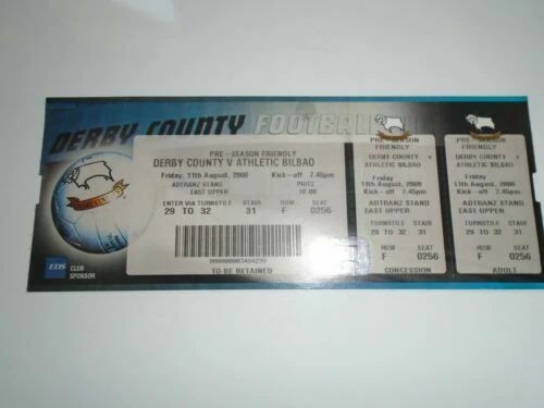 Derby County Football Friendly & Pre-Season Fixture Tickets & Stubs
