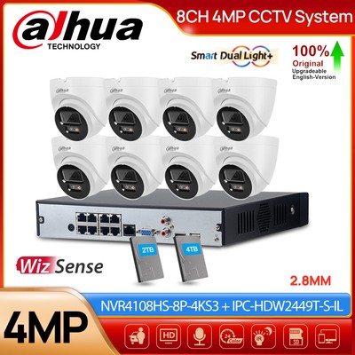 Dahua 8CH 4K NVR 4MP WizSense Dual Light ColorVu IR CCTV Camera System Lot MIC