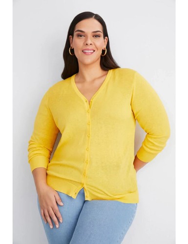 BNWT LOVELY MUSTARD YELLOW BUTTON THROUGH LONG SLEEVE CARDIGAN BY SARA SIZE 2X