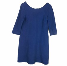 Ganni Blue Textured Midi Shift Dress Small Round Neck Half Sleeve Scandi Style