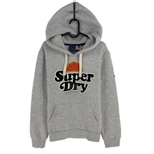 Superdry Women Grey Logo Hoodie Jumper Sweater Size EU 44 UK 16 US 12