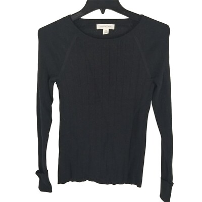 NEW Treasure & Bond XS Black Crew Neck Womens Ribbed Sweater Solid Basic Top