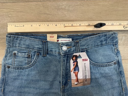 New Levi's Girls Girlfriend Denim Shorts Size 14 Slim Cuffed Adjustable Waist - Picture 9 of 11