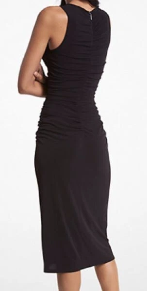 Abito Michael Kors Midi taglia 0X PLUS nero elasticizzato opaco arricciato nuovo con etichette Fu268