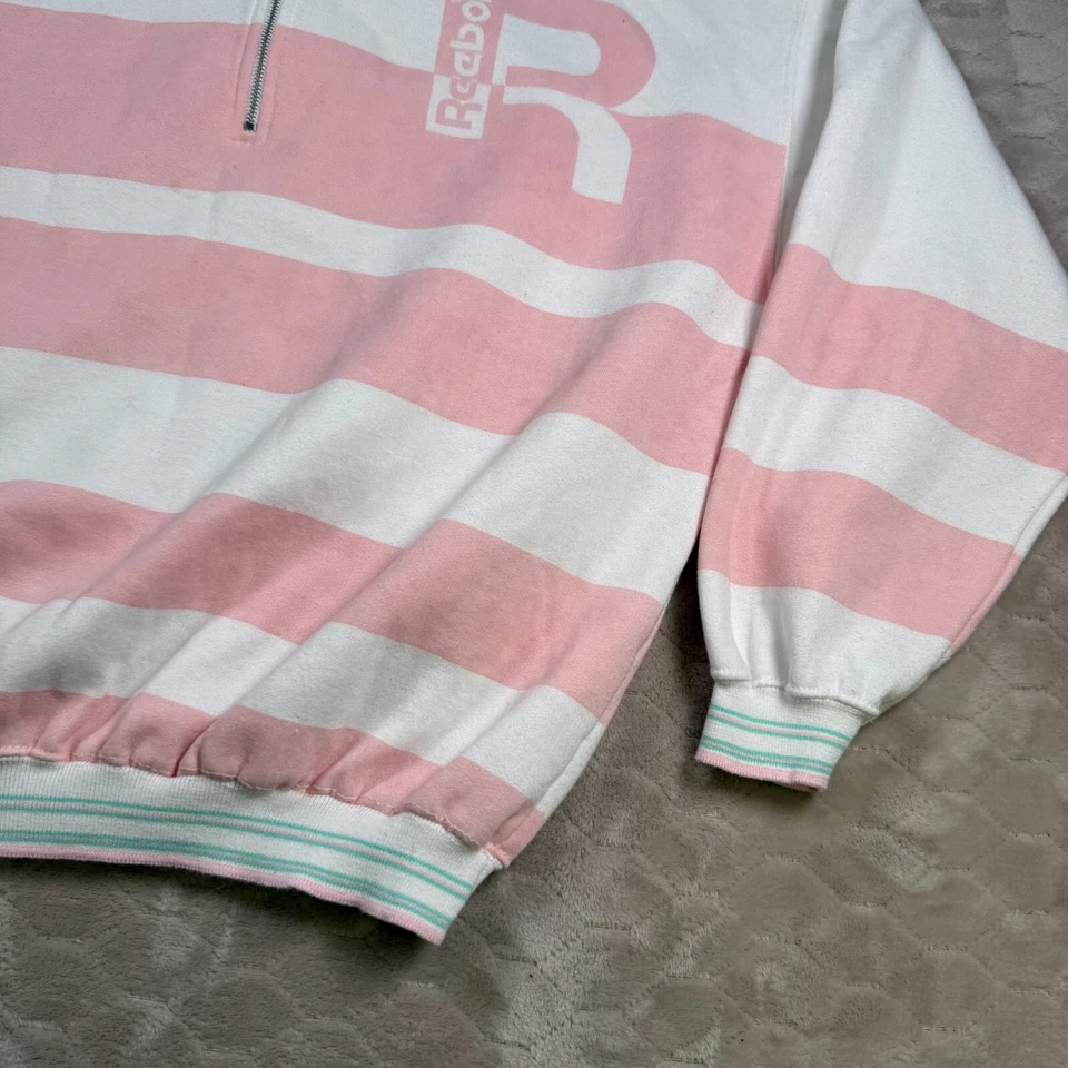 Sudadera deportiva de colección años 80 90 Reebok para mujer 1/4 cremallera a rayas talla M/L rara Foto 3 de 4