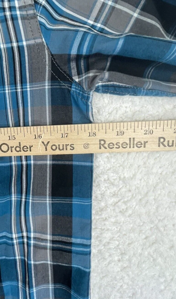 Camisa con botones Helix para niños jóvenes talla grande negra azul mangas enrollables a cuadros Foto 3 de 4