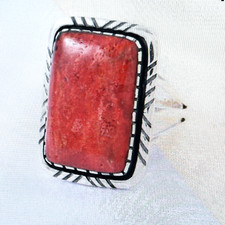 Natural Coral Rectangle Ring size 10 in 925 Sterling Silver  .76.60 grams