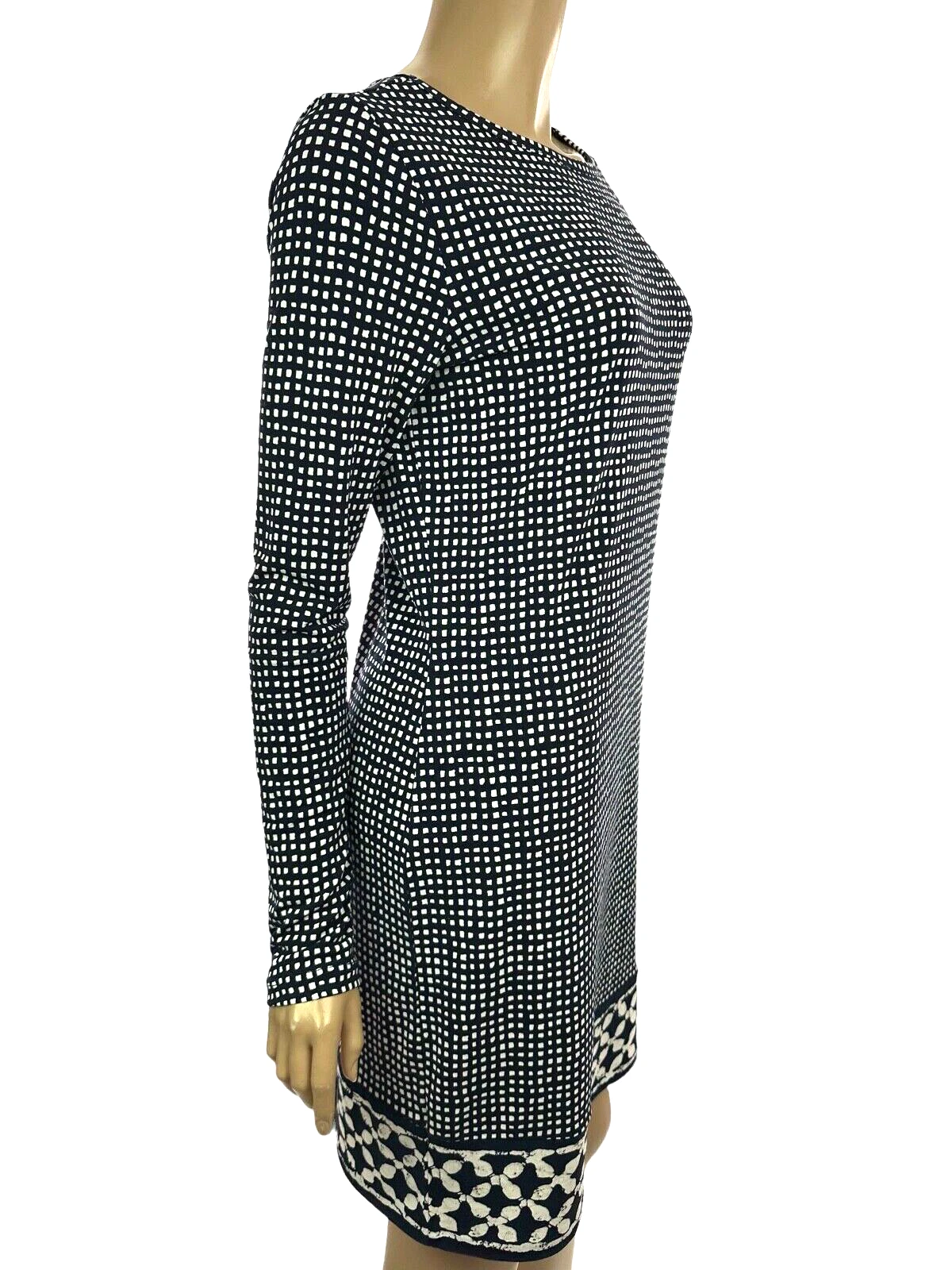 Abito tubino Michael Michael Kors taglia S blu con quadrati bianchi maniche lunghe