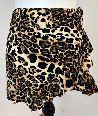 Edge Street Mini Skirt Layered Size 10 Brown Beige Animal Print Stretchy Ruffled