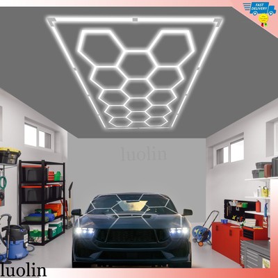 DIY Hexagon LED Lighting 14 Grid White Honeycomb Garage Workshop Retail Light US
