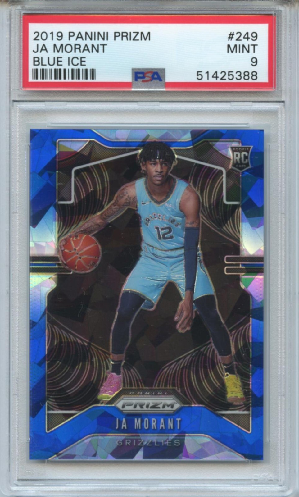 2019-20 Panini Prizm Ja Morant Blue Ice /99 RC Rookie #249 PSA 9