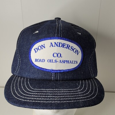 VTG Don Anderson Co Road Oils Rock Asphalt Denim SnapBack Hat Patch Baseball Cap