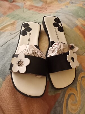 Montego Bay Club Slide Sandals Sz 8W Black/White Leather  display picture 3
