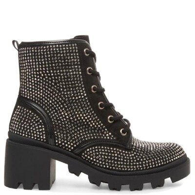 madden girl Dymond Zip Up Combat Boots, Black Multi, US
