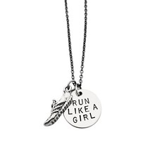 Running Shoe RUN LIKE A GIRL Necklace Hand Stamped Charm 18 inch Gunmetal Chain
