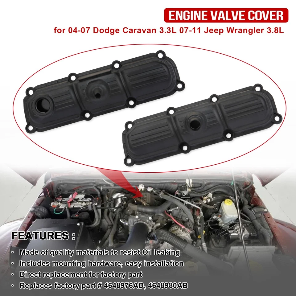 Cubierta de válvula izquierda y derecha para Dodge Caravan 2004-07 3,3 L 07-11 Jeep Wrangler 3,8 L Foto 2 de 4