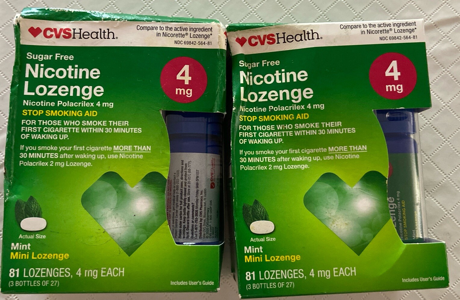 2 pack CVS Health Sugar Free Nicotine 4mg Mint Mini Lozenge 162 count