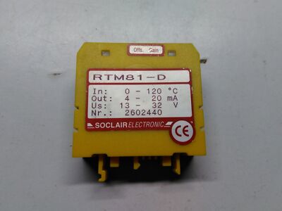 SOCLAIR RTM81-D Messumformer für Pt-100 Widerstände Wandler Transducer 0-120°C