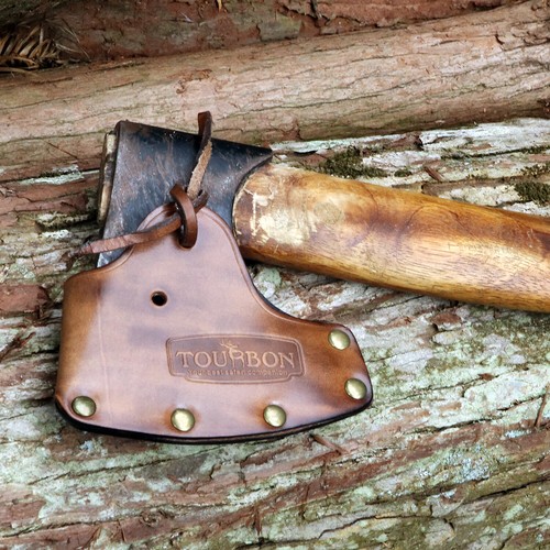 TOURBON Vintage Leather Axe Holster Hatchet Lanyard Blade Sheath Protect Cover - Imagen 4 de 24
