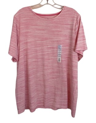 Croft & Barrow Women s Pink & White T-shirt Size 1X Round Neck - NEW