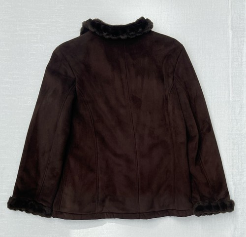 Vintage ESPRIT FAUX SUEDE / FUR COAT / JACKET DARK BROWN WOMAN'S L - Picture 3 of 7
