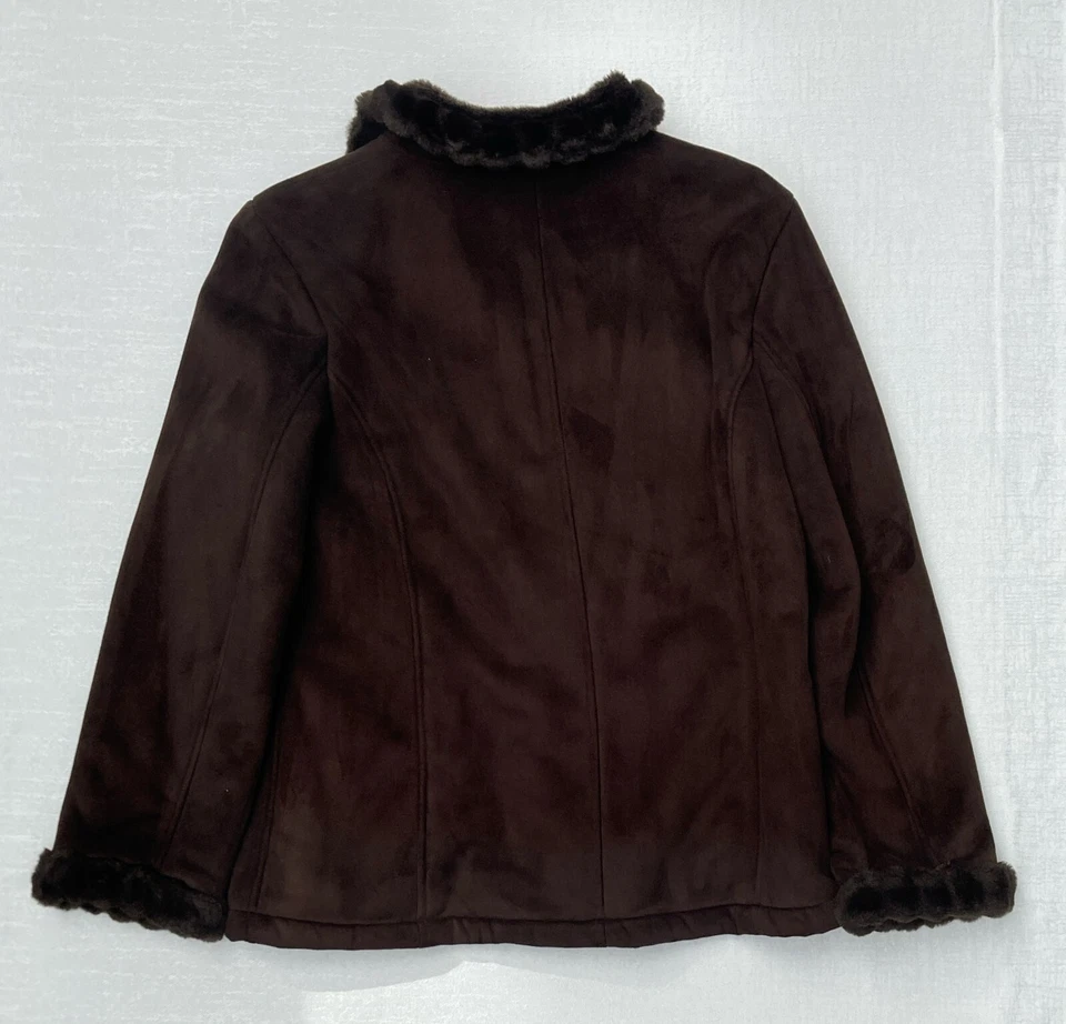 Vintage ESPRIT IMITACIÓN GAMUZA/ABRIGO DE PIEL/CHAQUETA MARRÓN OSCURO MUJER L Foto 3 de 4