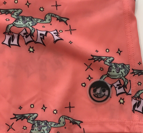 Neff Men's Shorts Frog Print Orange Size XLarge With Pockets NWT Lightweight - Picture 2 of 10