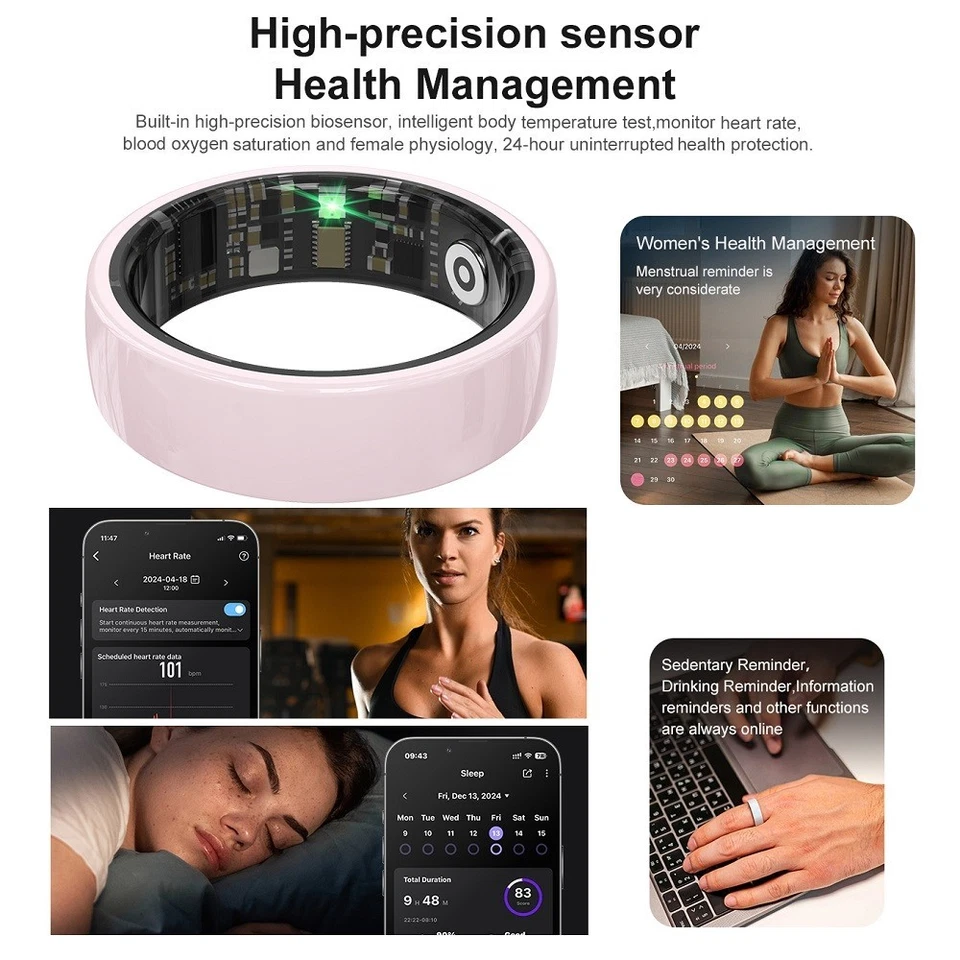 R12 Keramik SmartRing 5ATM Wasserdicht Herzfrequenz Blutsauerstoff Schlafmonitor - Bild 2 von 4