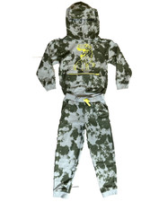 Member s Mark Boys Sz 7 Hoodie Jogger Set Green Tie-Dye Dinosaur French Terry