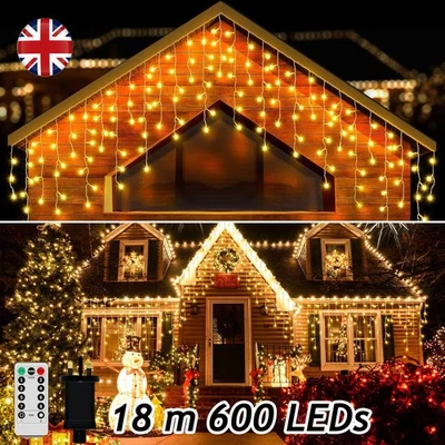 YOUKUKE 600 LED Icicle Lights 18M Super Bright Christmas Snowing Effect Outdoor Light UK