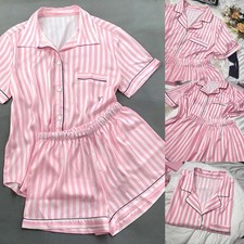 Womens Lounge Wear Stylish Striped Short Sleeve Pajama Set for Everyday Comfort