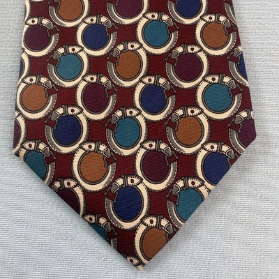 Stafford Silk Tie Optical Art Deco Equine Strap MCM Mod Polka Dot Colorful 4x58