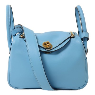 HERMES GHW Mini Lindy 2 Way Shoulder Bag Veau Swift Leather Celeste