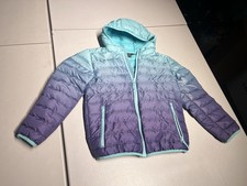 Eddie Bauer Jacket Kids Small 7/8 Girls Down Hooded Puffer Blue Purple Coat