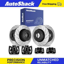 Front Rear Drilled Slotted Brake Rotors Calipers Black for Ford F-150 3.5L