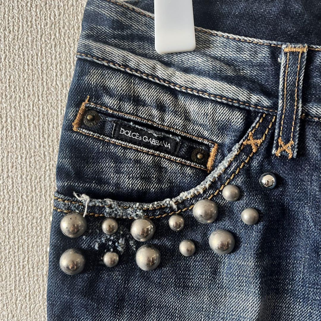DOLCE & GABBANA 00s Cropped Denim Pants Blue Studs Size 38