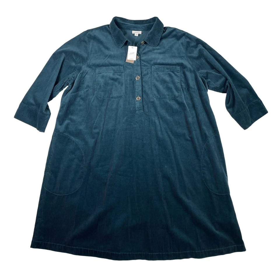 NUEVO CON ETIQUETAS J. Jill Mujer Pavo Real Pana 3X Camisa Vestido Botón Bolsillos Frontales Relajado Foto 2 de 4