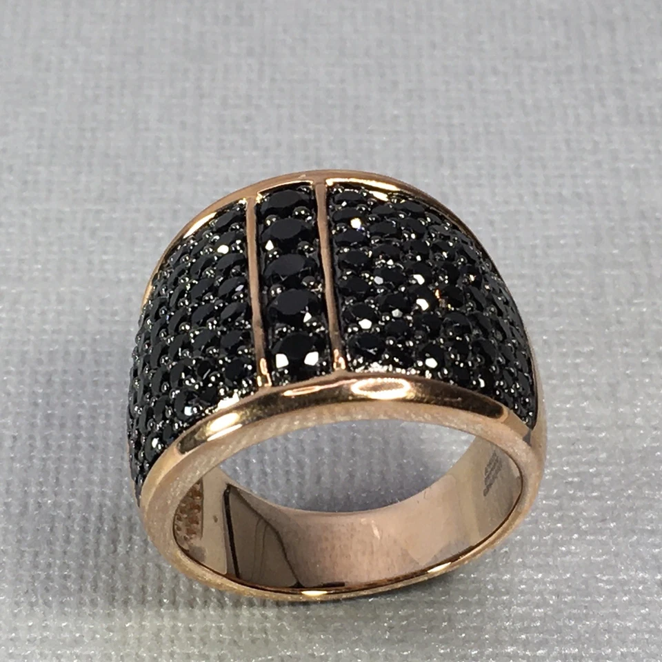 Vtg QVC Milor Italy Chunky 18K Rose Gold On Bronze W Black Crystal Ring Size 9 - Image 3 of 4